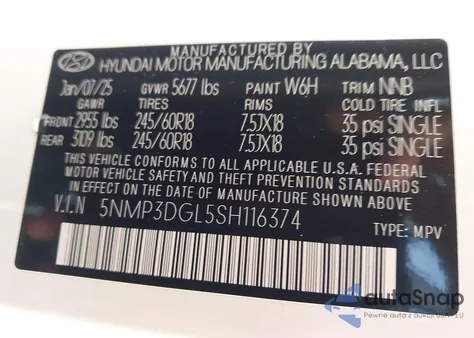 2025 Hyundai Santa Fe Xrt z USA, uszkodzony, nr VIN 5NMP3DGL5SH116374